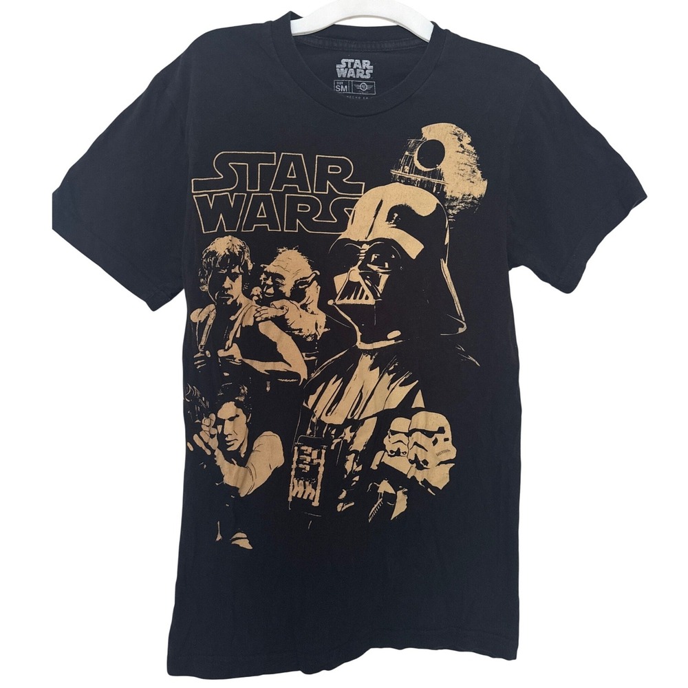 Star Wars T-Shirt Black Darth Vader Luke Han Solo Graphic Tee Mens Small